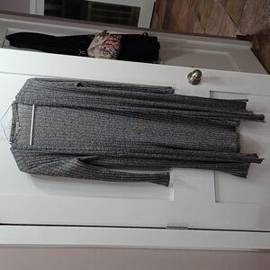 DONATING Long duster sweater gray side slit, front tie, small-medium